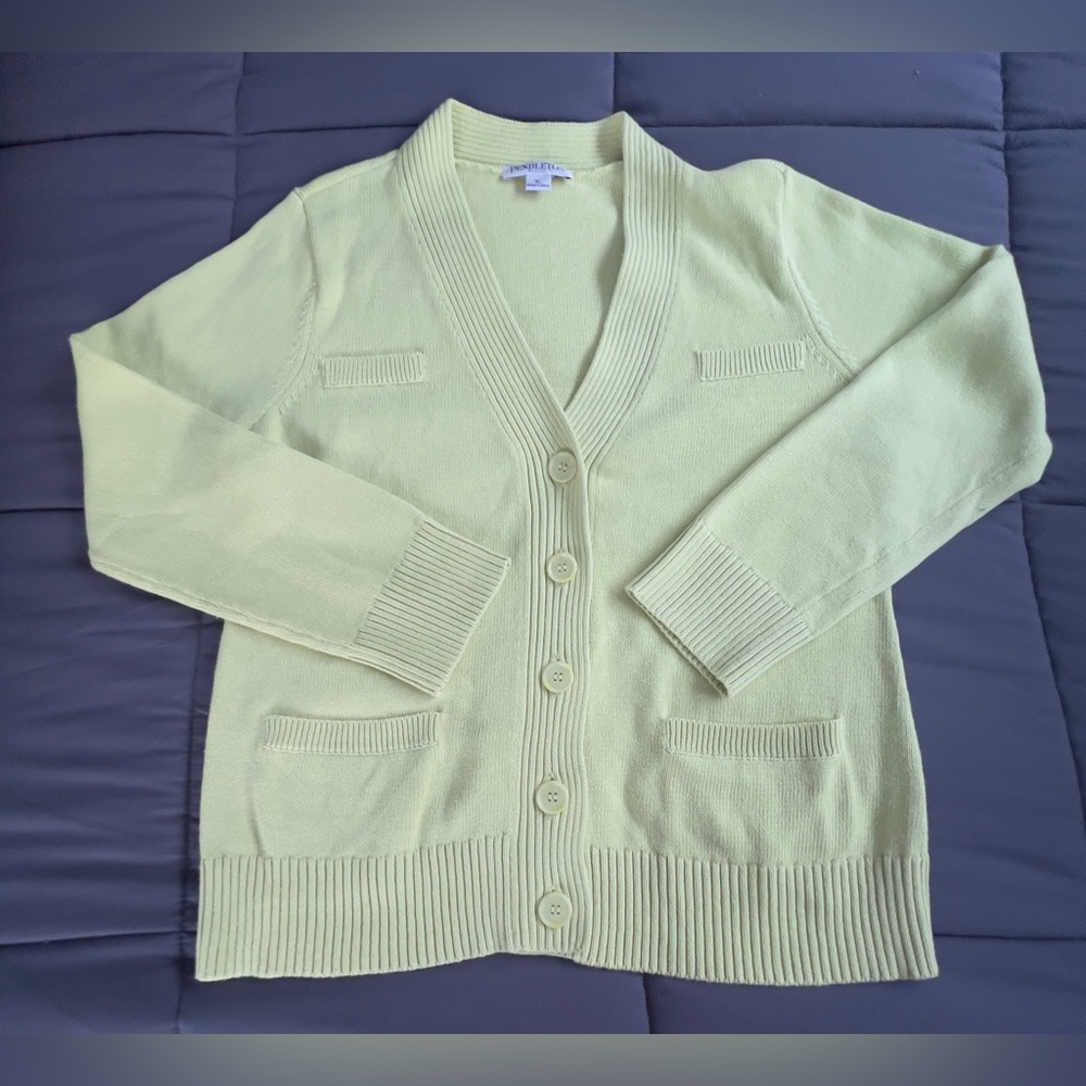 Vintage Pendleton Lime Green Cotton Knit Cardigan Sweater Size XLP Petite NEW